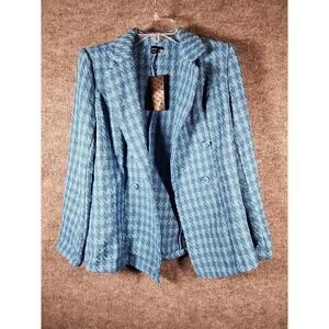 NWT Womens Shein Black Blue Checkered Tweed Blazer Jacket Size S Fit a Med